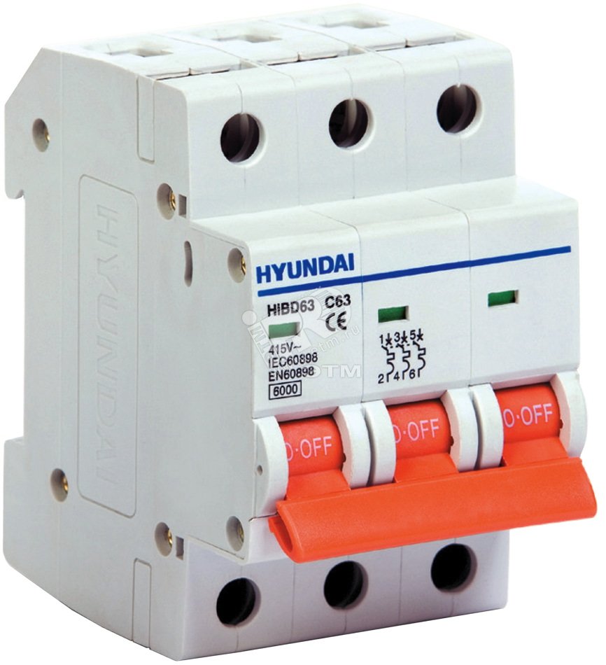 Автоматический выключатель HIBD63-S3PMCS0000C00006 3P, 4.5kA, 6A, C Curve